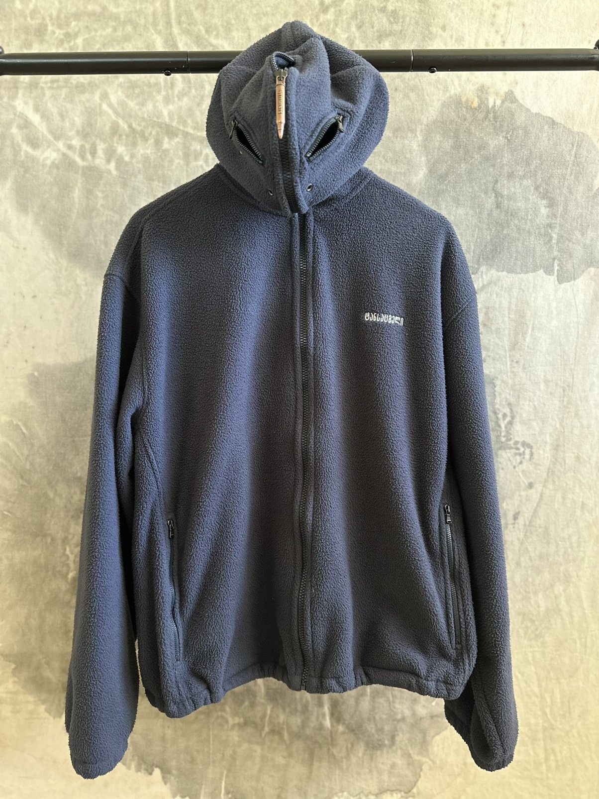 Pre-owned Ss19 Bullet Zip Gimp Mask Fleece Hoodie In Navy