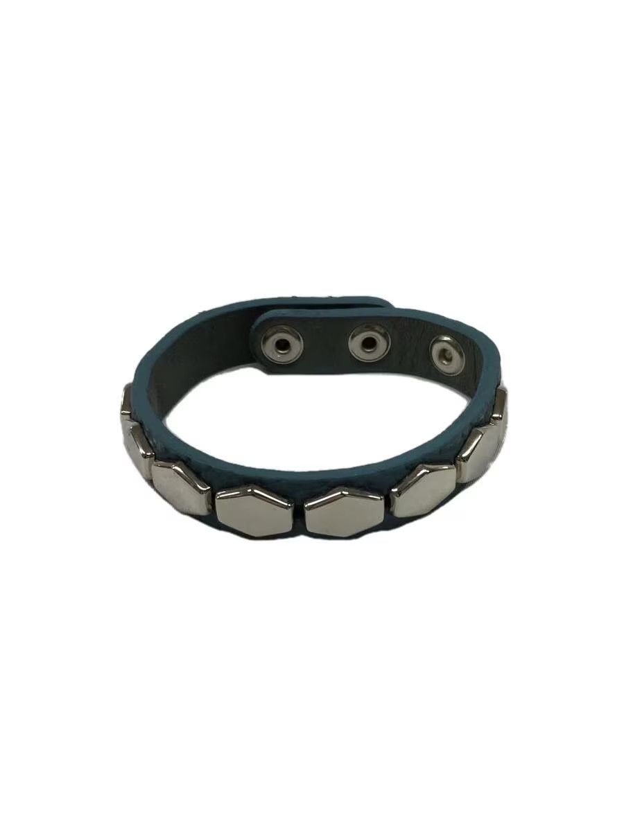 image of Undercover Studded Leather Bracelet in Blue, Men's