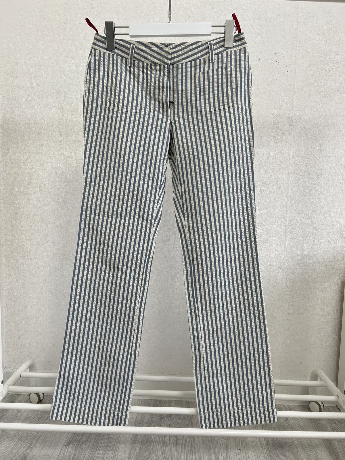 パンツ PRADA stripe slacks pants Prada Striped Poplin Pants in White for Men | Lyst