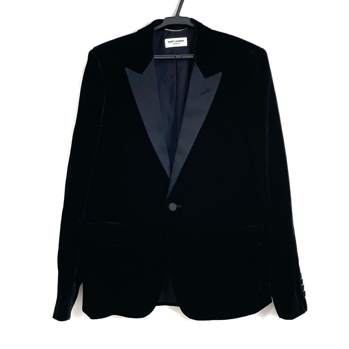 Pre-owned Saint Laurent Peaked Lapel Tuxedo Jacket In Velvet In Black