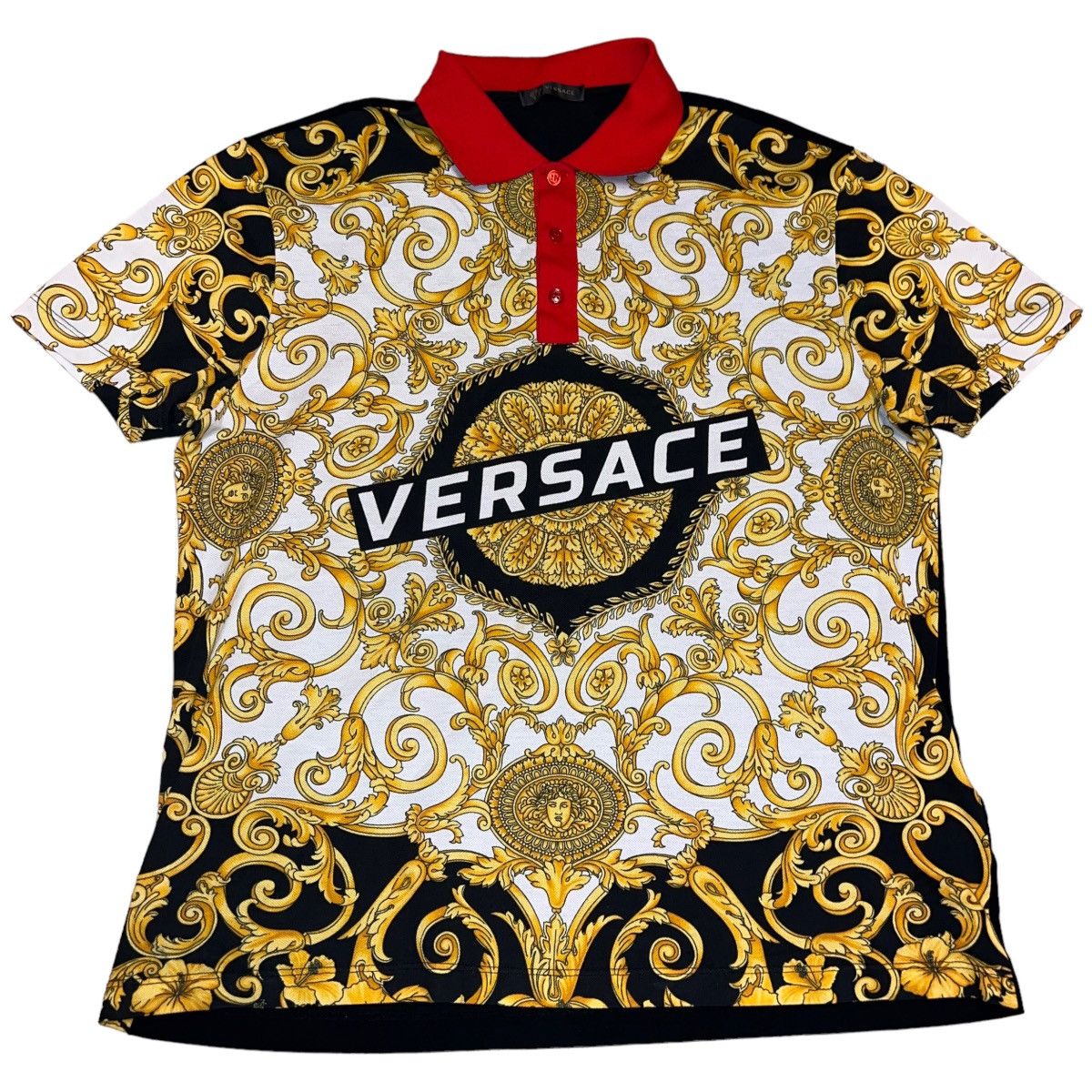 Versace Versace Black Gold Baroque Medusa Print Polo Shirt SS19 Grailed