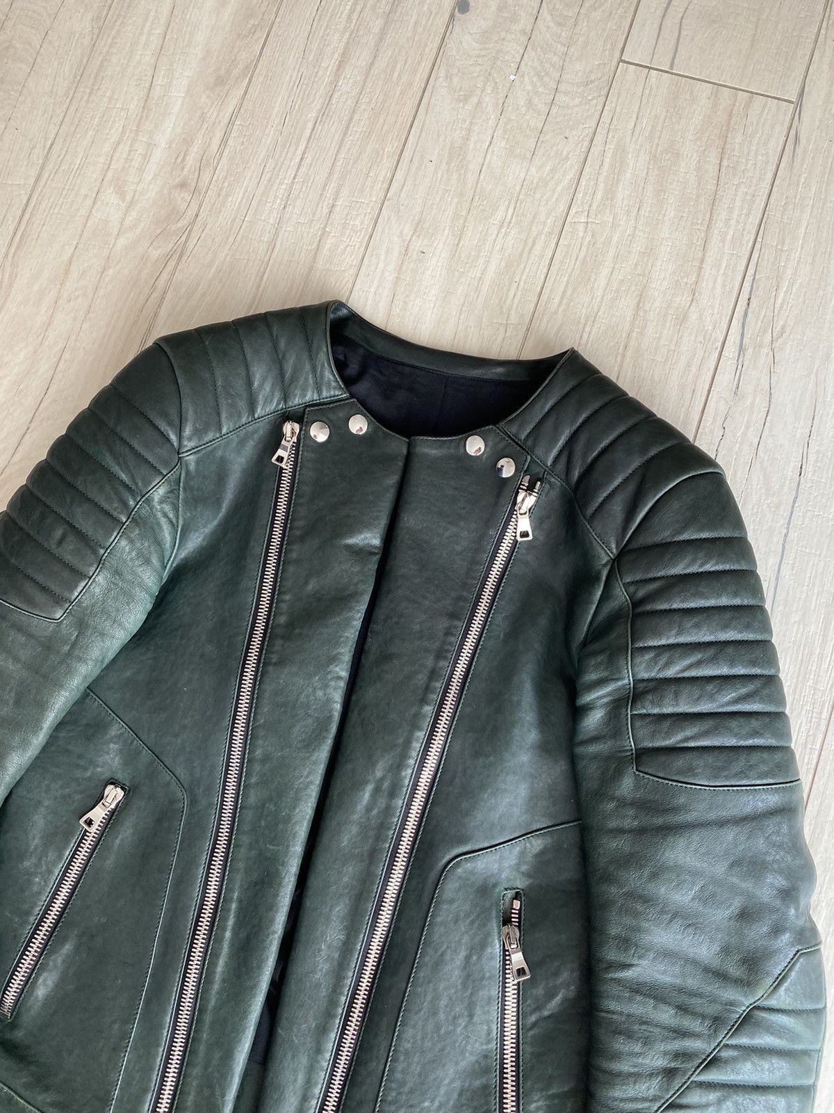 Balmain Balmain Iconic Green Lambskin Leather Biker Jacket Size US L / EU 52-54 / 3 - 6 Thumbnail