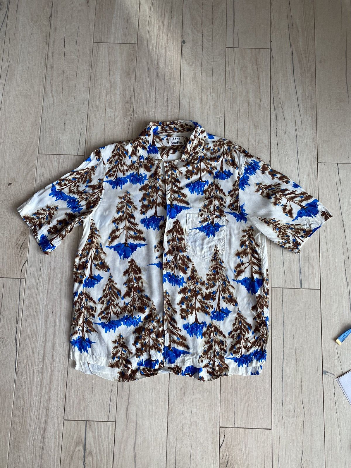Acne Studios Acne Studios Pine Print Camp Viscose Bowling Shirt Size US L / EU 52-54 / 3 - 1 Thumbnail