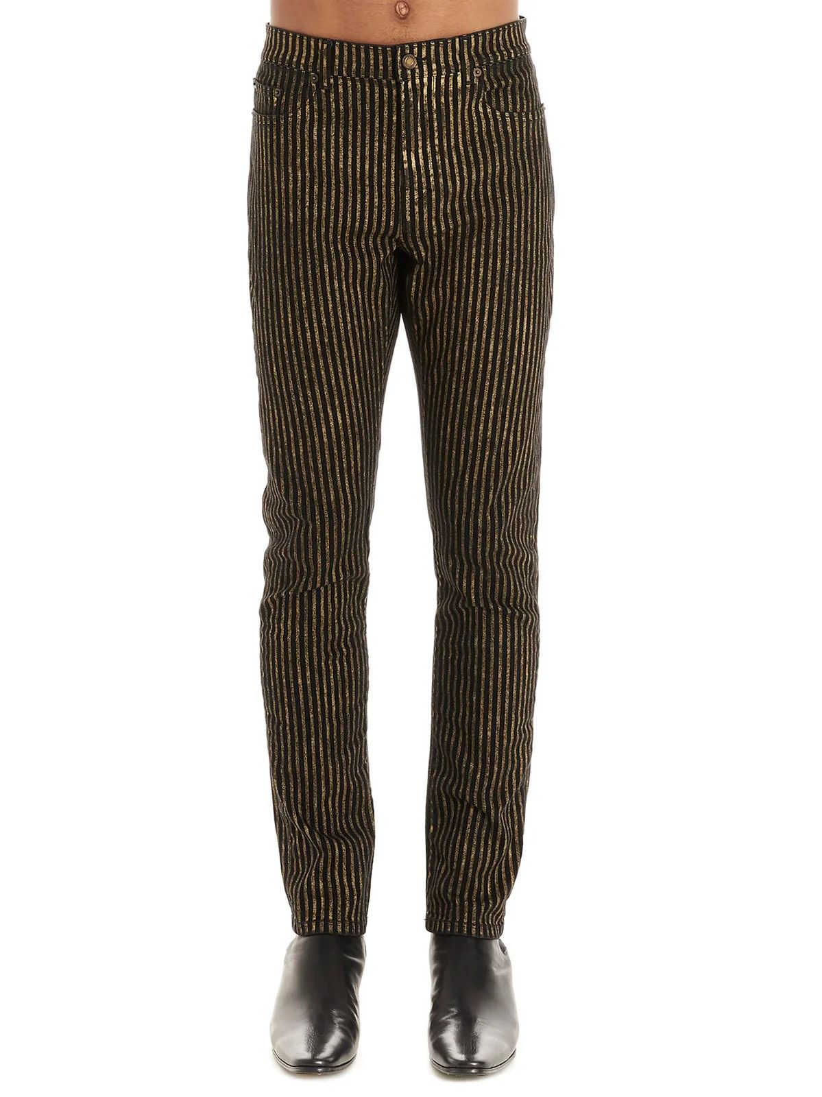 image of Saint Laurent Paris Saint Laurent Striped Jeans in Black/Gold, Men's (Size 32)
