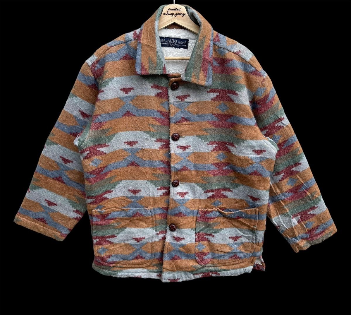 Japanese Brand Vintage Blood Stock Navajo Button Up Wool Fleece Size US XL / EU 56 / 4 - 1 Thumbnail