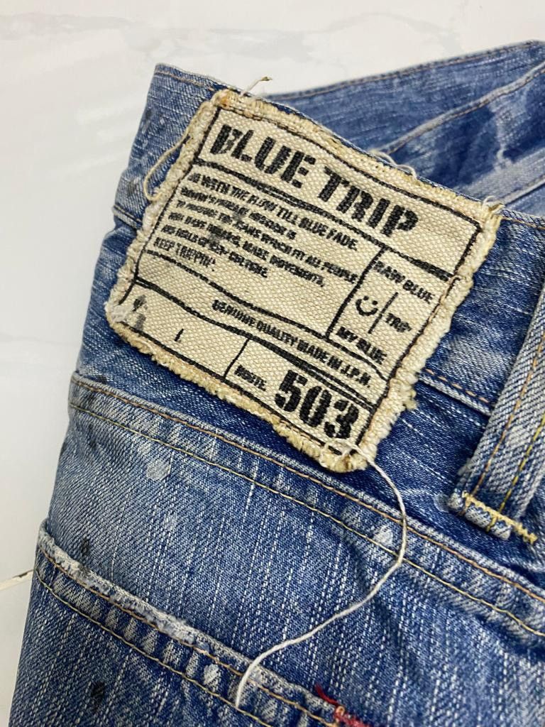 Hysteric Glamour FLARE🔥DISTRESSED SPLATTED EDWIN 503 BLUE TRIP DENIM FLARED Size US 31 - 9 Thumbnail