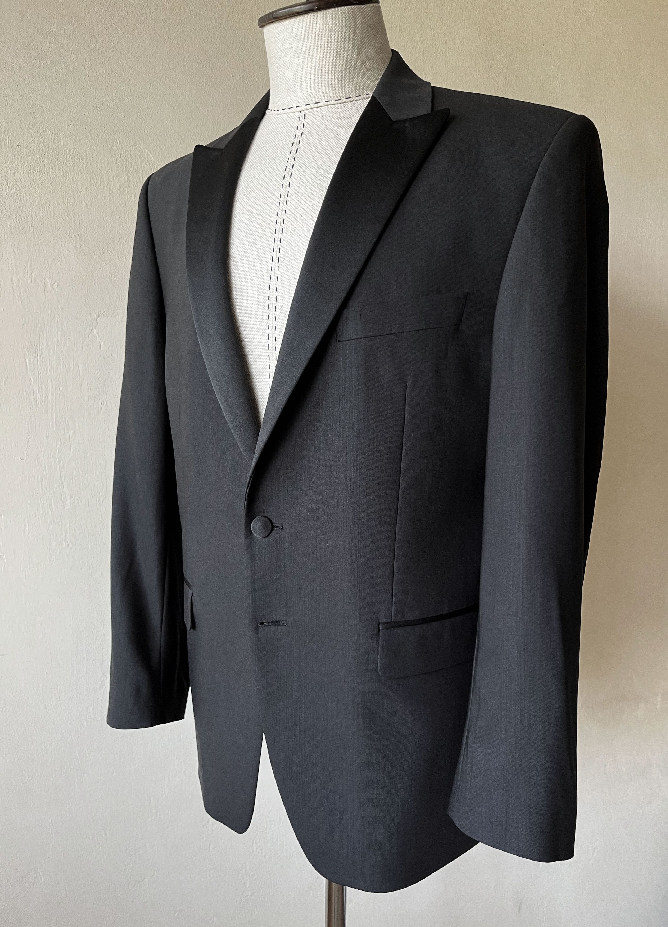 Vintage VINTAGE Dark Grey Wool Men's Tuxedo Black Satin Peak Lapels Size 40R - 3 Thumbnail