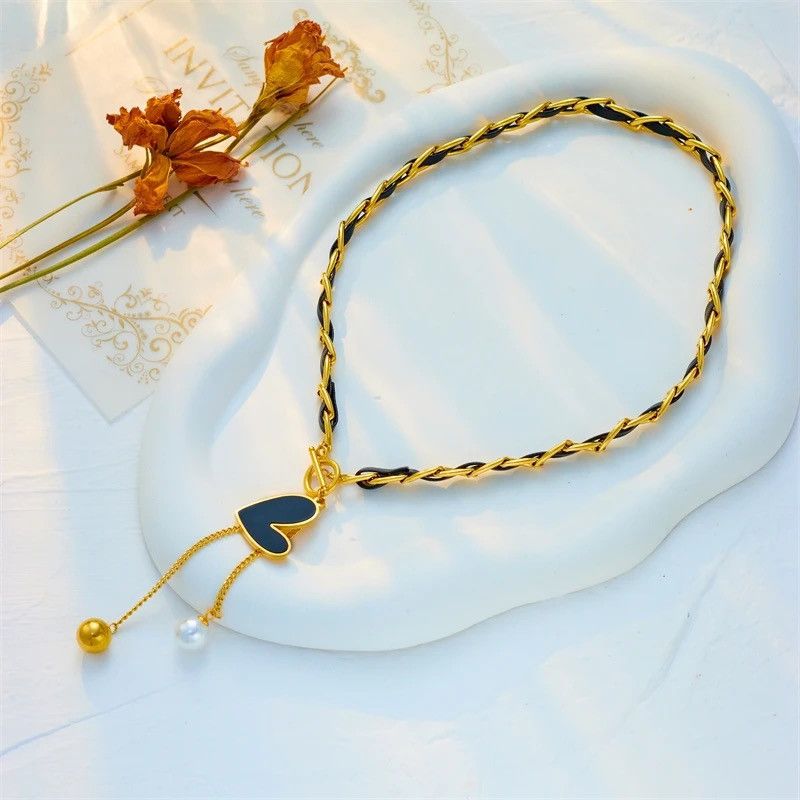 Jewelry Black Heart Pearl Ball Necklace Size ONE SIZE - 2 Thumbnail