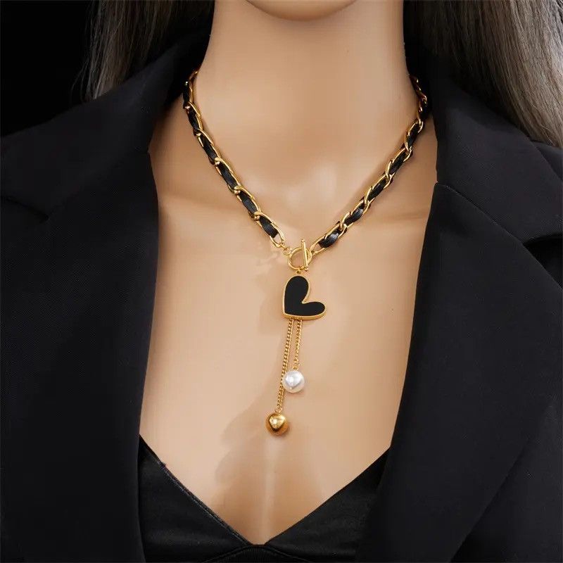 Jewelry Black Heart Pearl Ball Necklace Size ONE SIZE - 3 Thumbnail