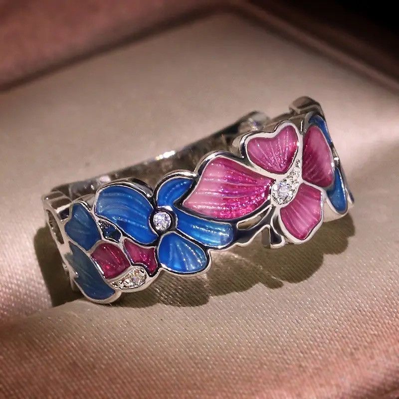 Jewelry Creative Flower Butterfly Ring Size ONE SIZE - 2 Thumbnail