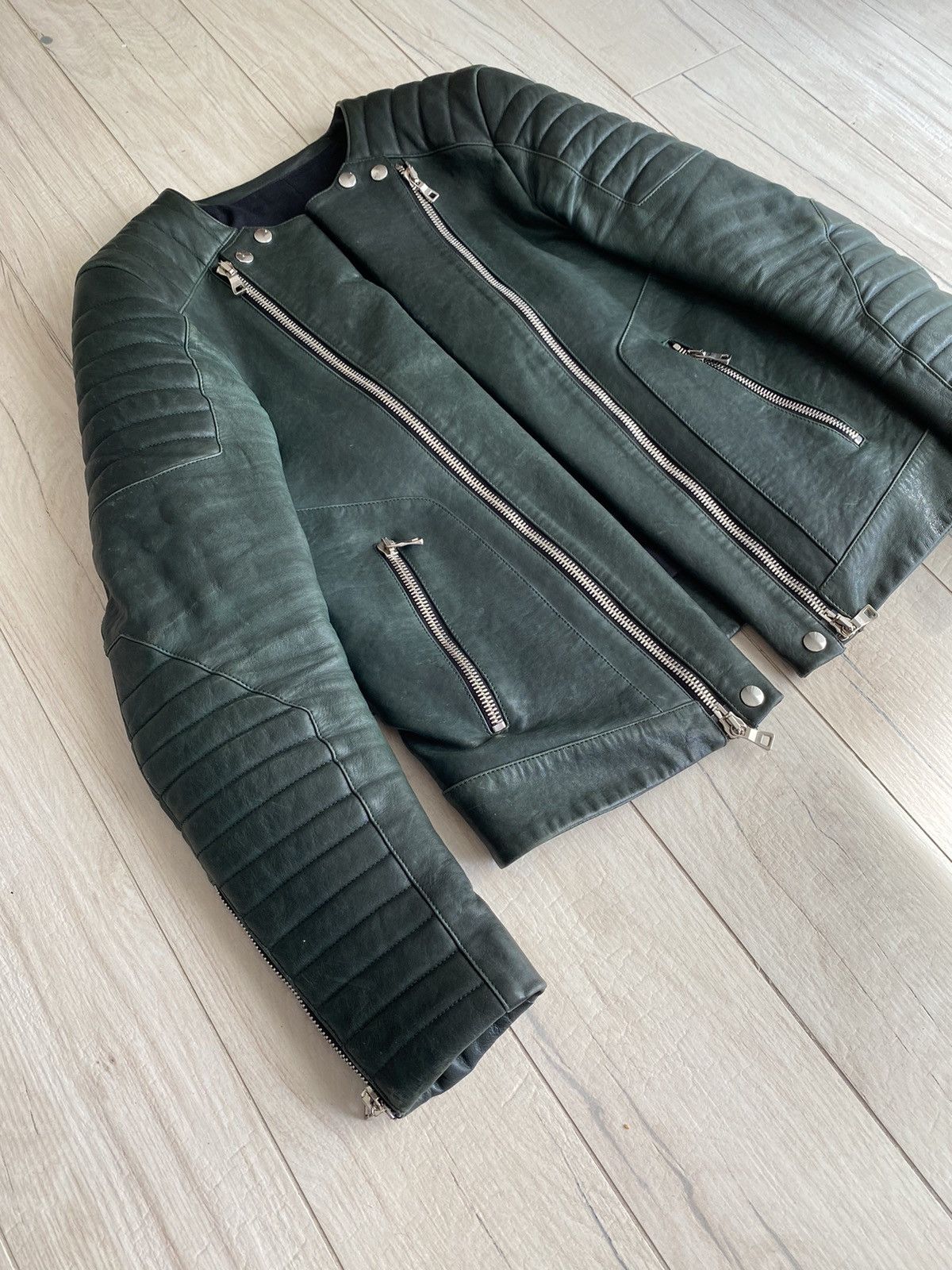 Balmain Balmain Iconic Green Lambskin Leather Biker Jacket Size US L / EU 52-54 / 3 - 4 Thumbnail