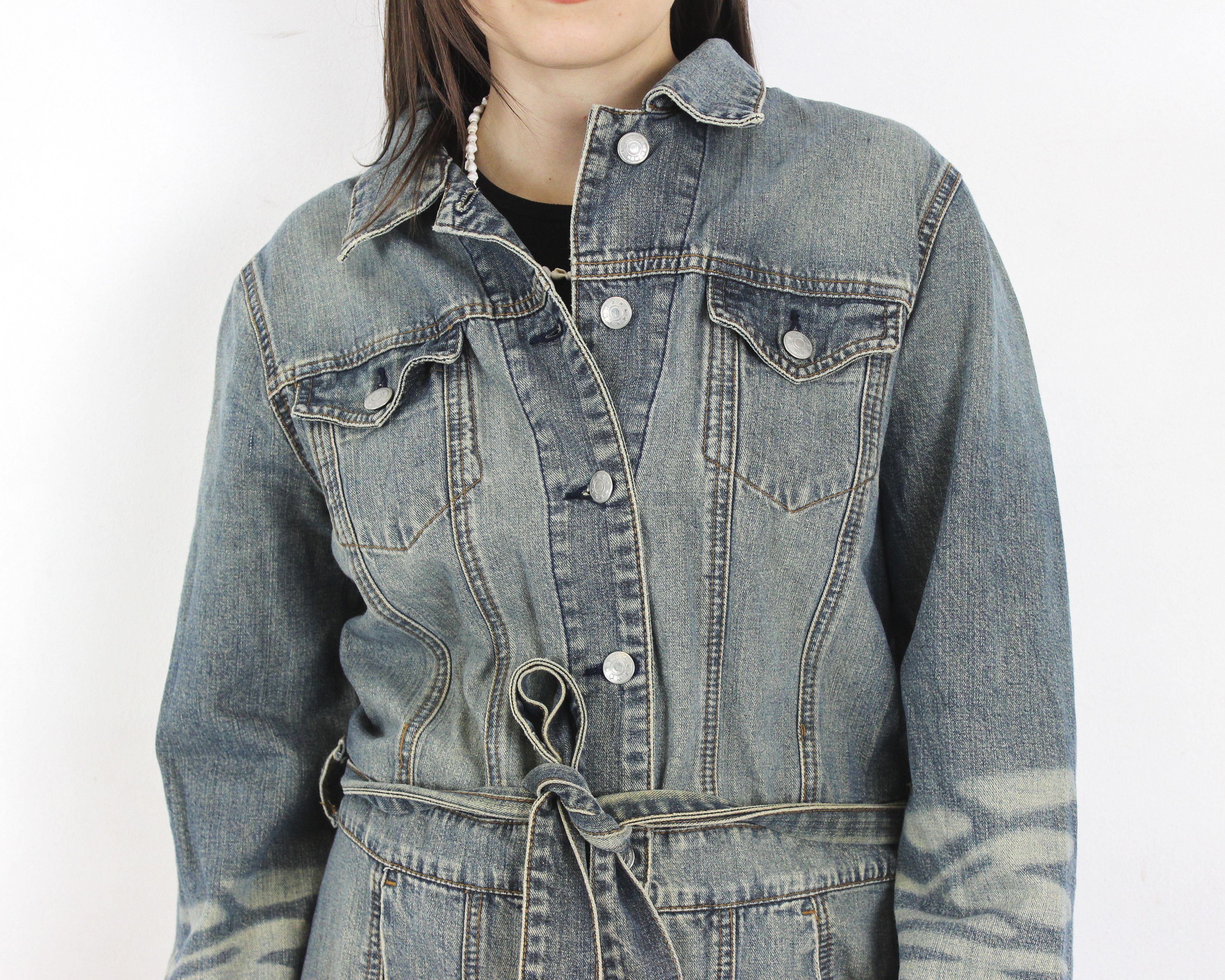 Dr. Denim × Vintage Madonna Womens L Denim Shirt midi Dress Button Up Belted y2k Size L / US 10 / IT 46 - 6 Thumbnail