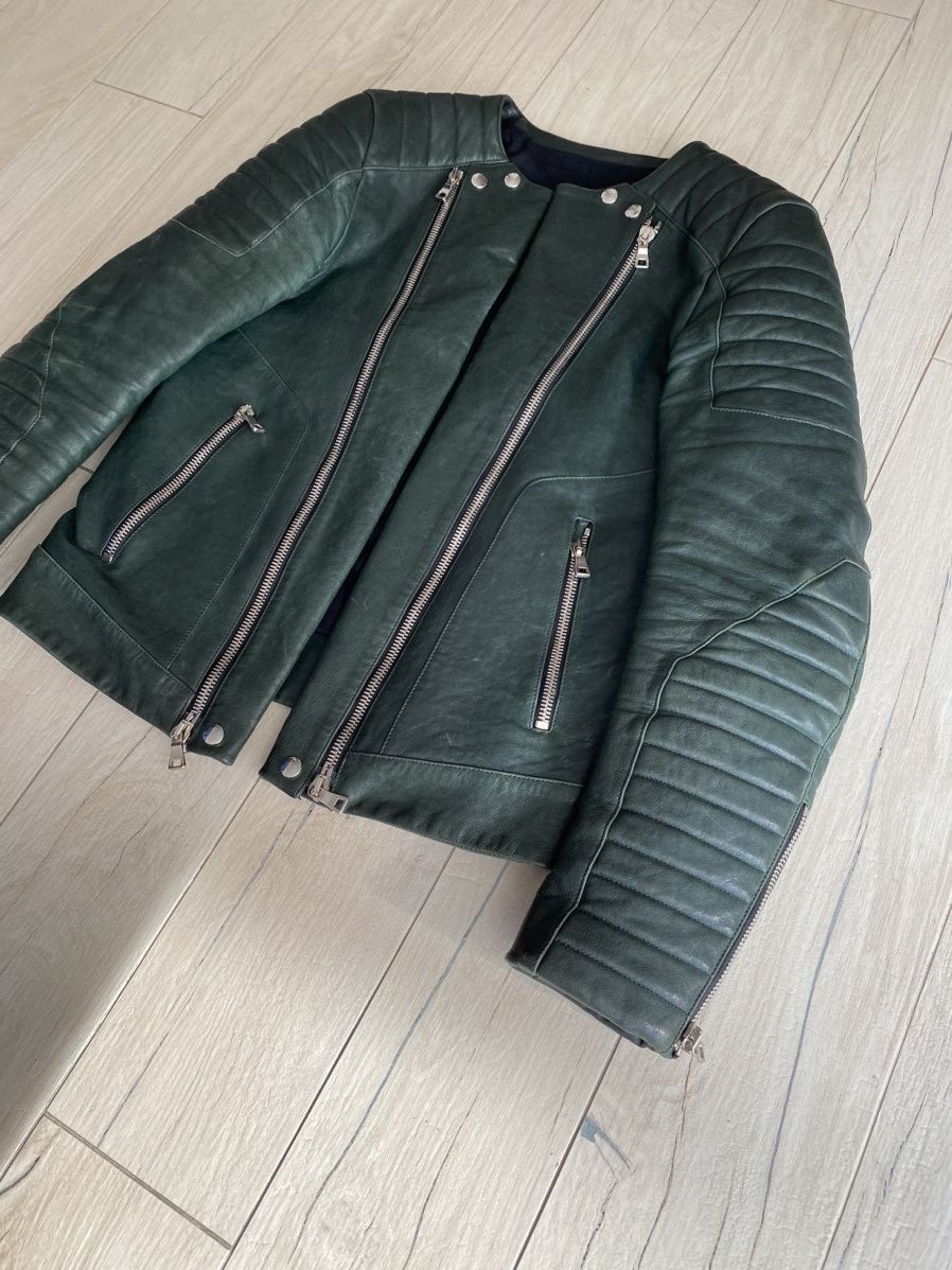 Balmain Balmain Iconic Green Lambskin Leather Biker Jacket Size US L / EU 52-54 / 3 - 5 Thumbnail