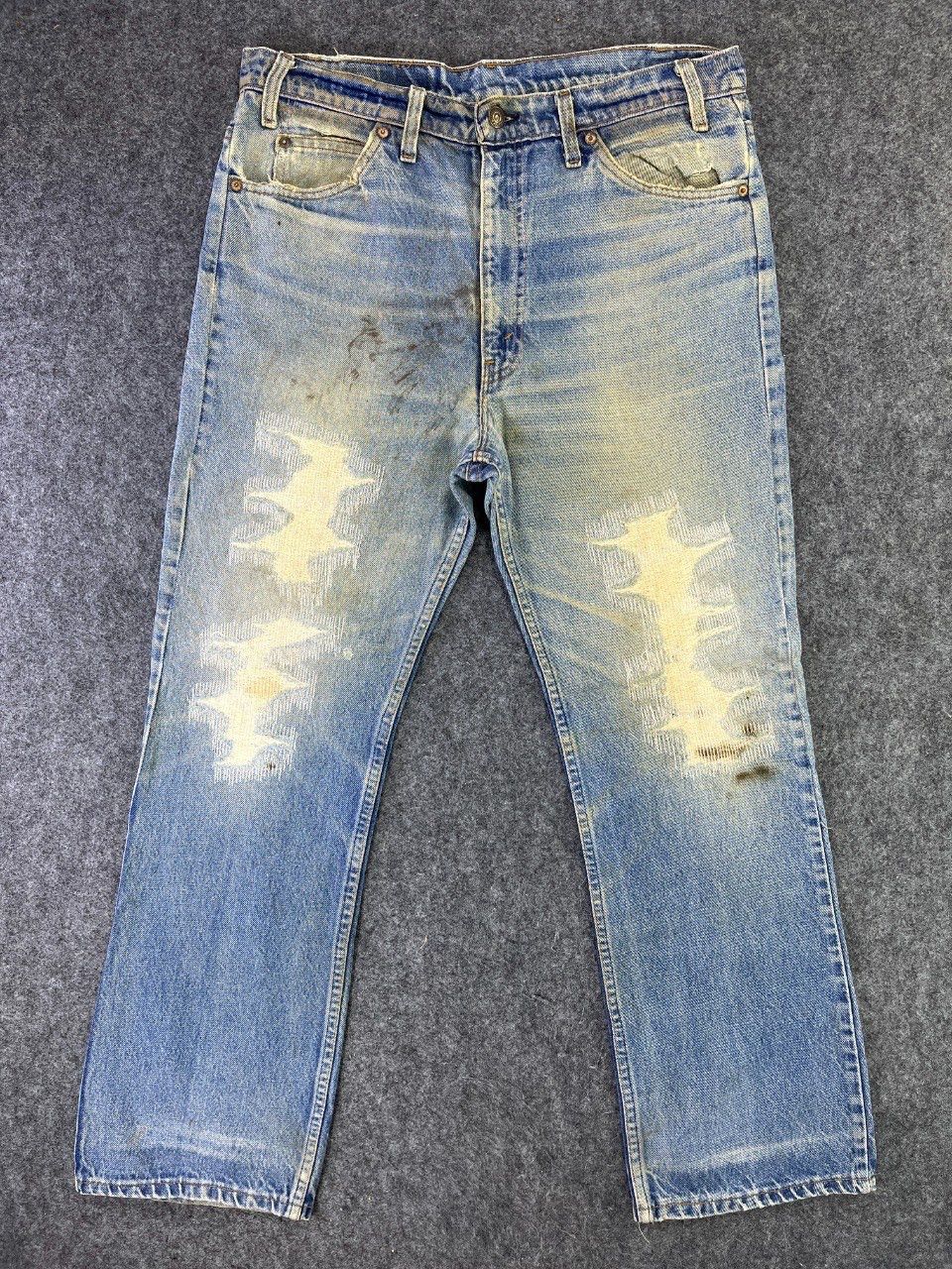 image of Distressed Denim x Levis 90’S Vintage Levis 517 Flare Jeans Orange Tabs Denim - J838 in Blue (Size 