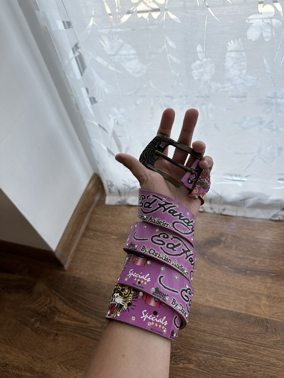 Vintage Ed Hardy Belt Leather Embroidered Logo