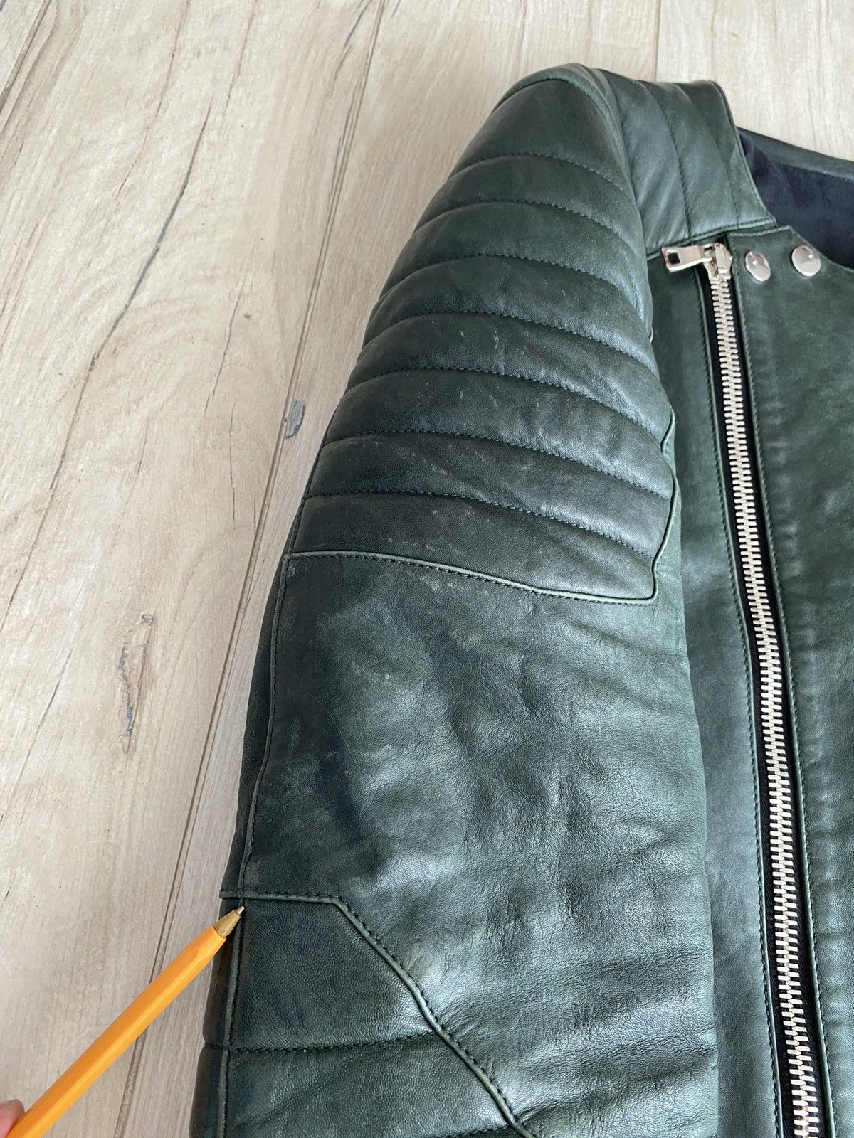 Balmain Balmain Iconic Green Lambskin Leather Biker Jacket Size US L / EU 52-54 / 3 - 16 Thumbnail