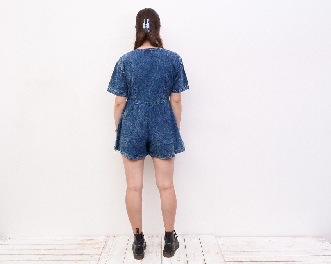 Vintage Vintage y2k M Denim Shorts Romper Shirt Jumpsuit Overall bib Size 28" / US 6 / IT 42 - 6 Thumbnail