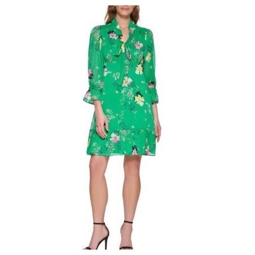 Dkny Printed Tie-Neck Dress Size 2 New