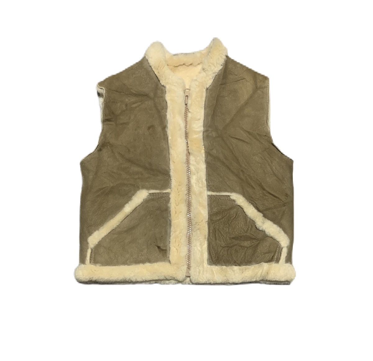 image of Avant Garde x Sheepskin Coat Vintage Sheepskin Wool Shearling Vest in Brown (Size Medium)