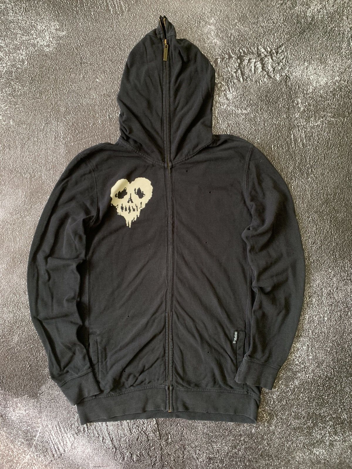 image of Drop Dead Vintage Distressed Full-Zip Hoodie Size M in Black, Men's