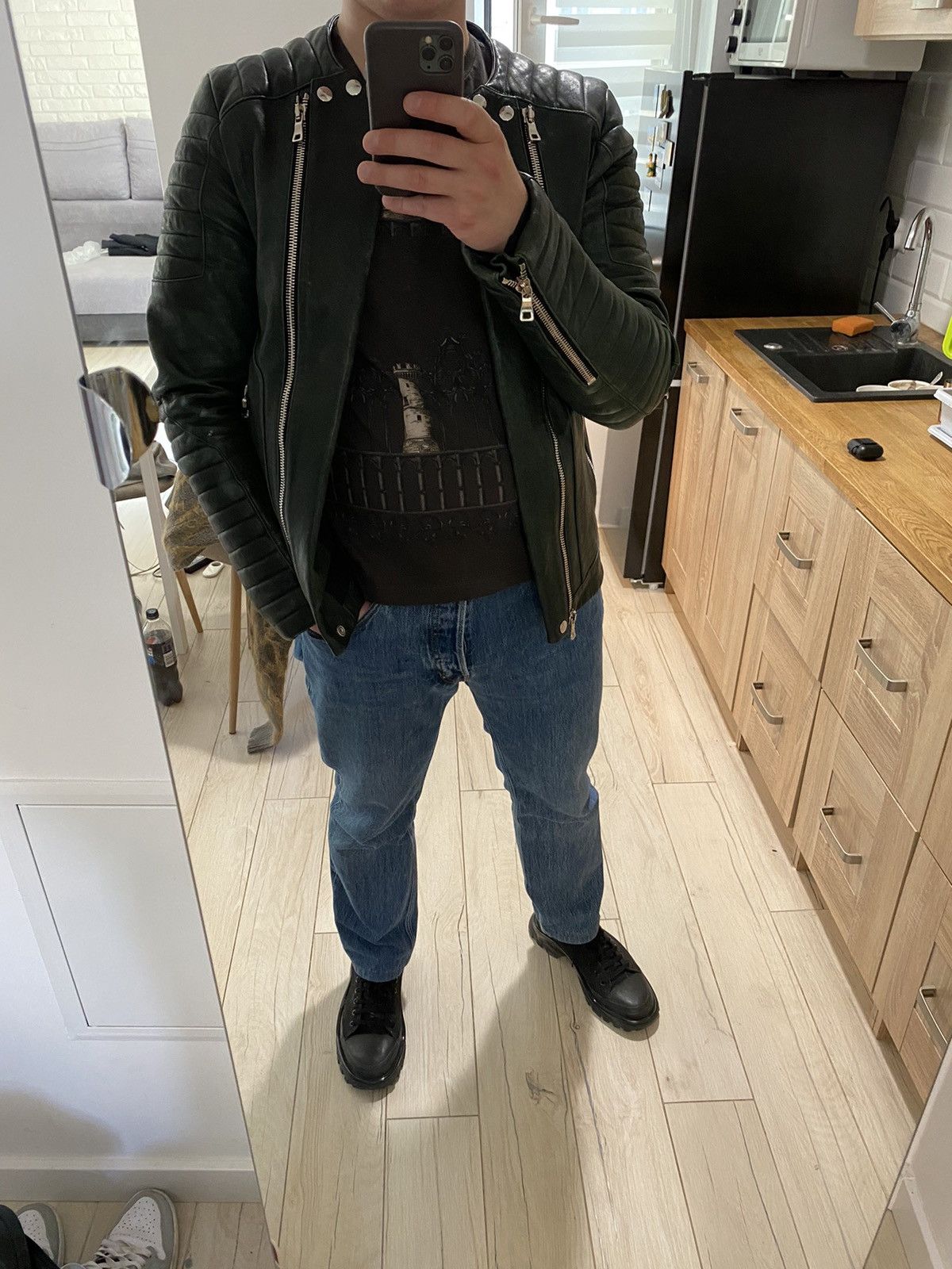 Balmain Balmain Iconic Green Lambskin Leather Biker Jacket Size US L / EU 52-54 / 3 - 3 Thumbnail