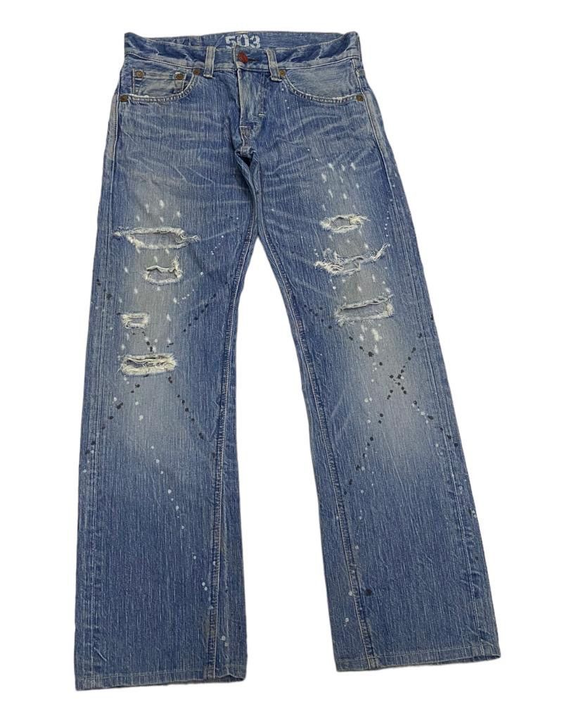 Hysteric Glamour FLARE🔥DISTRESSED SPLATTED EDWIN 503 BLUE TRIP DENIM FLARED Size US 31 - 8 Thumbnail