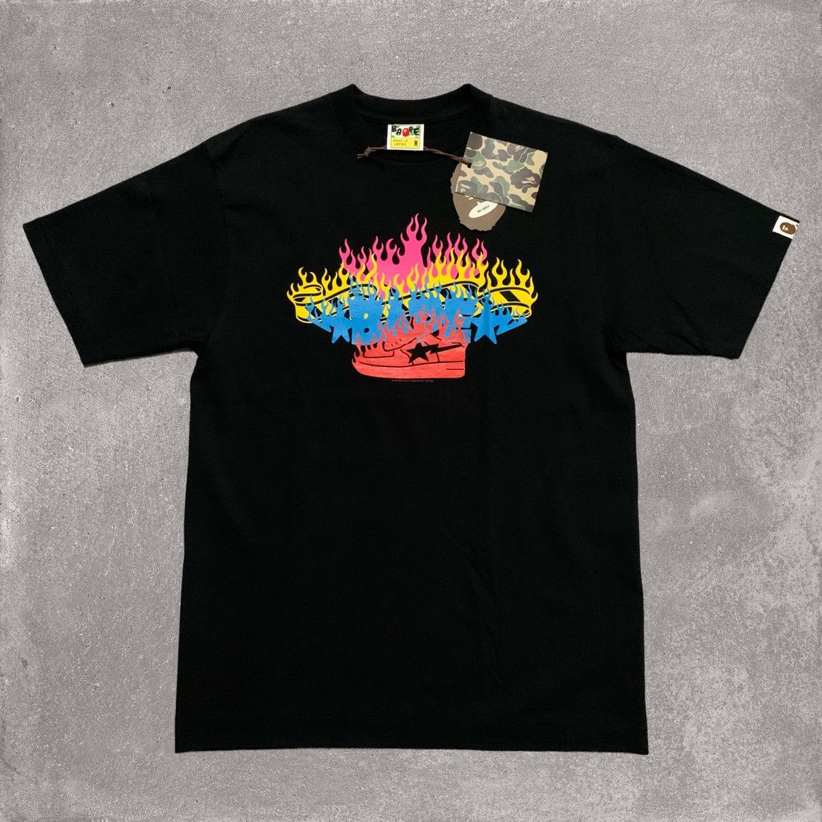 Bape Bape Sta Medium Fire BapeSta Black Tee Brand New 2009 | Grailed