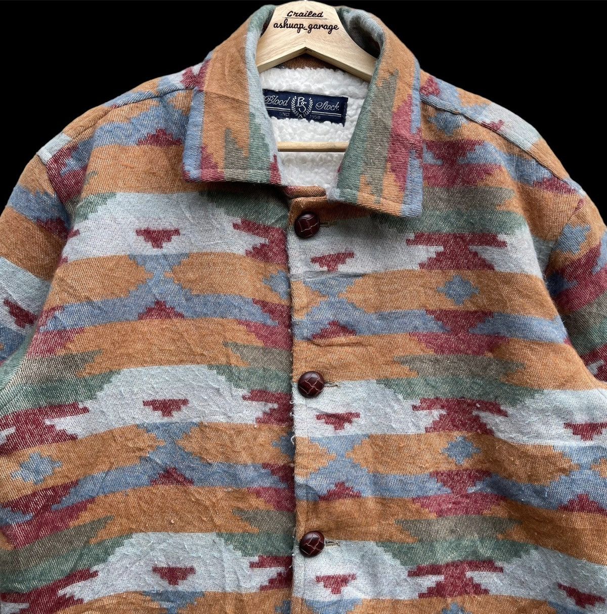 Japanese Brand Vintage Blood Stock Navajo Button Up Wool Fleece Size US XL / EU 56 / 4 - 2 Thumbnail