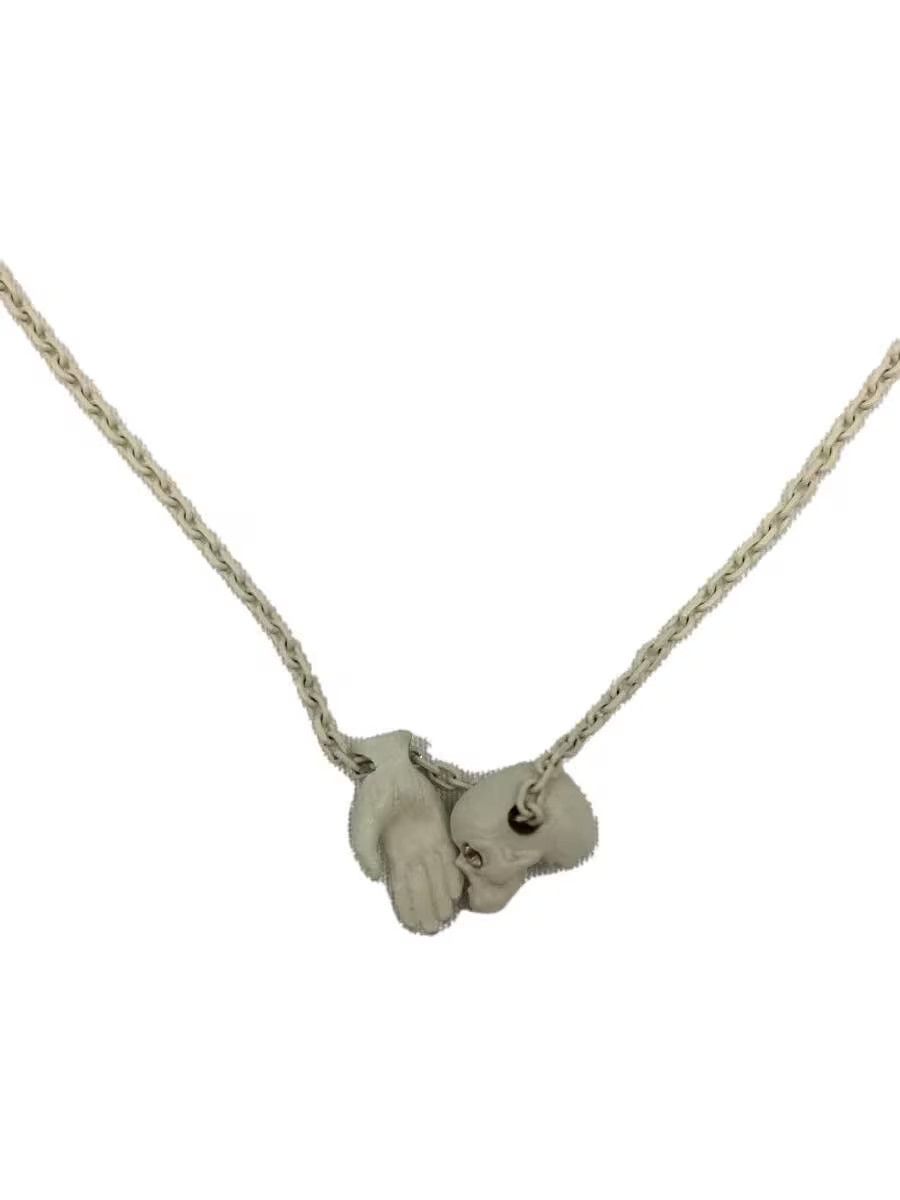 image of Undercover 0.925 Pam Skull Hand Necklace in White, Men's