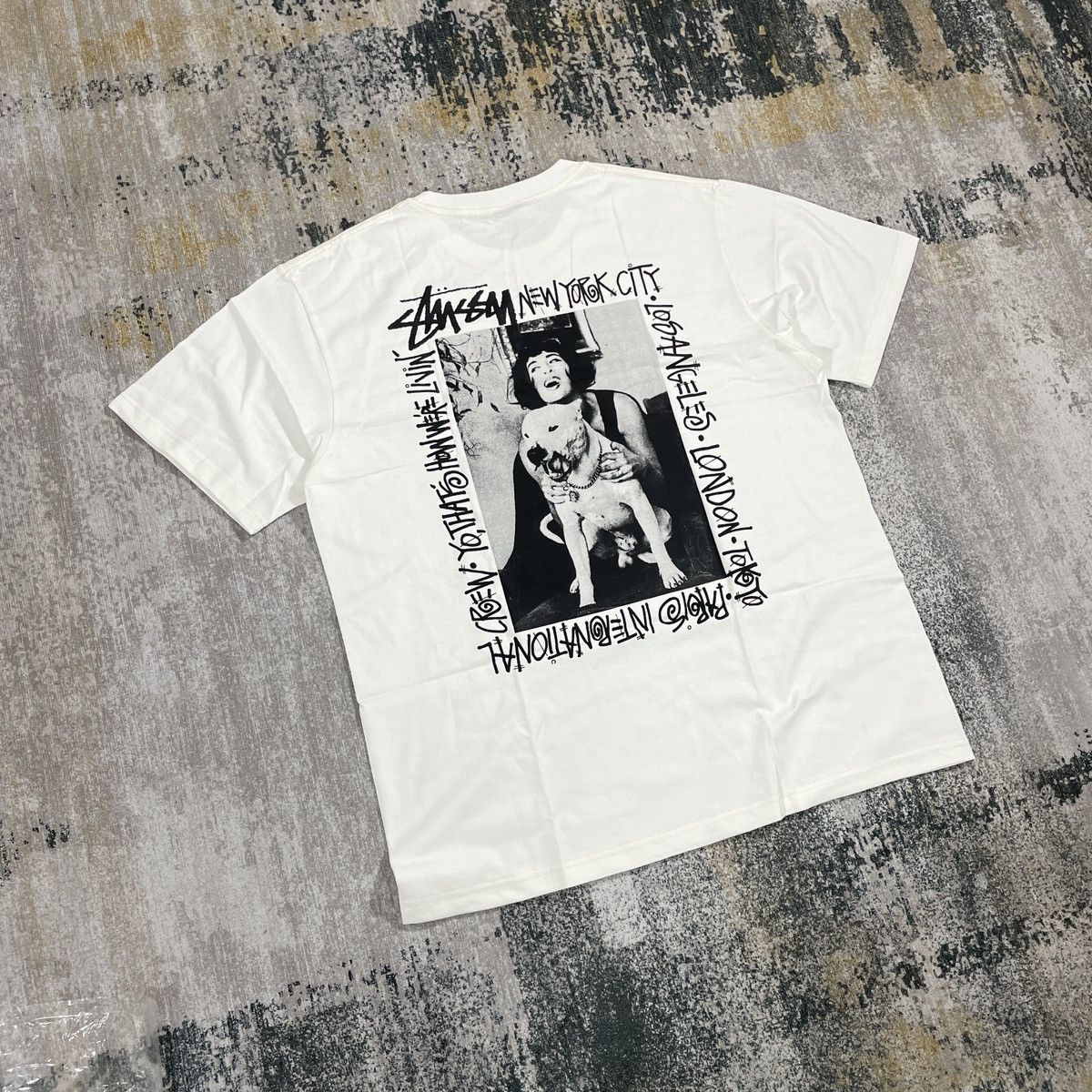 image of Stussy How We're Livin Pig Dyed Tee Natural // Medium, Men's