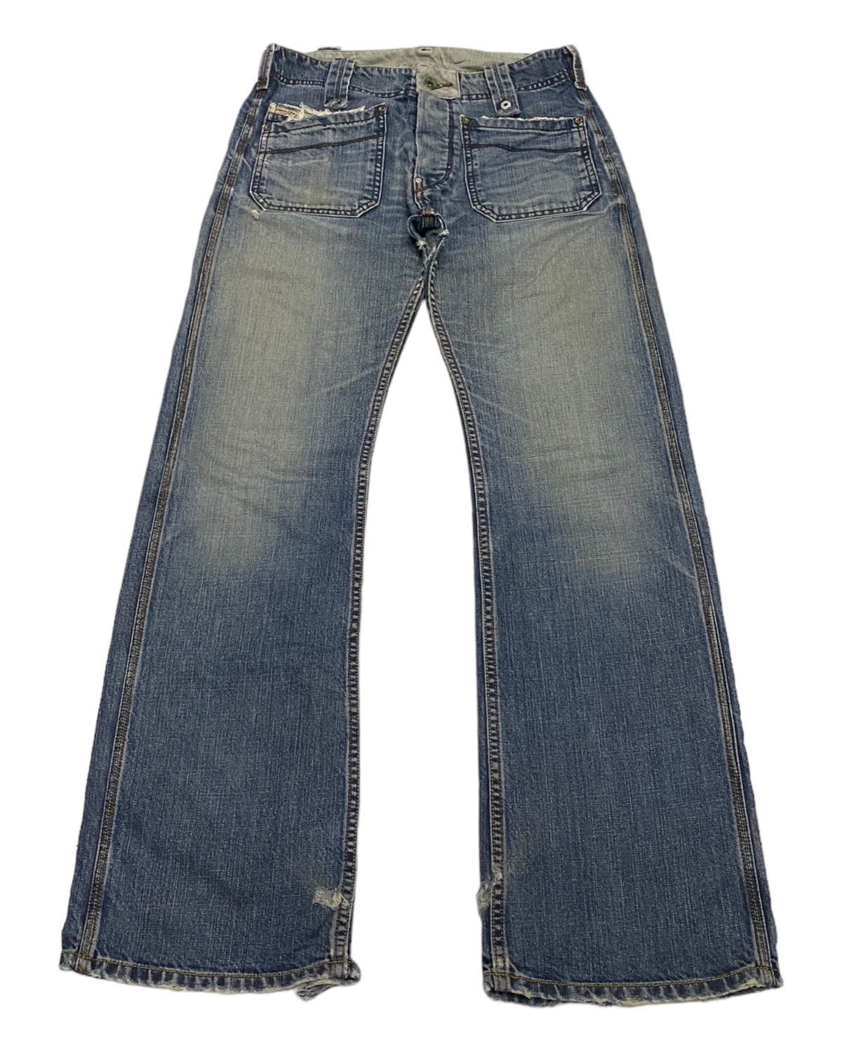 image of Archival Clothing x Diesel Flarediesel Distressed Thrashed Denim Super Flare Jeans in Blue (Size 31