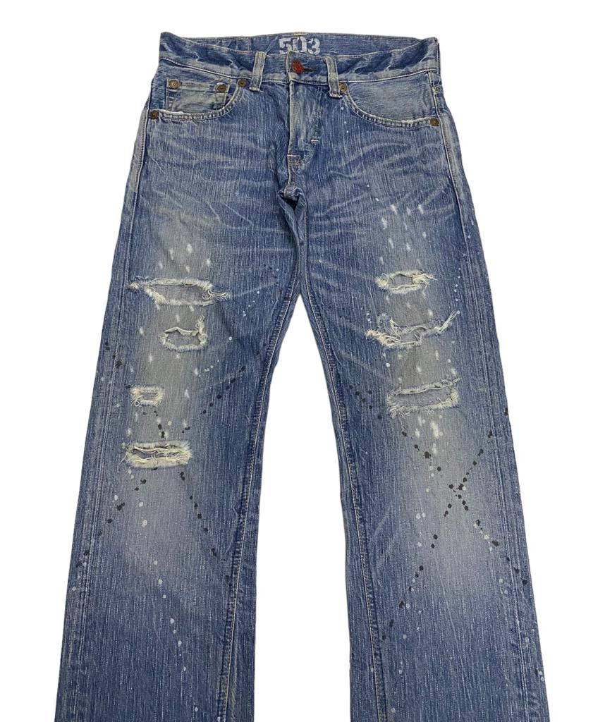 Hysteric Glamour FLARE🔥DISTRESSED SPLATTED EDWIN 503 BLUE TRIP DENIM FLARED Size US 31 - 3 Thumbnail