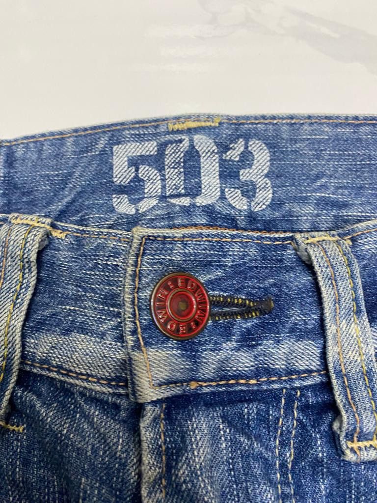 Hysteric Glamour FLARE🔥DISTRESSED SPLATTED EDWIN 503 BLUE TRIP DENIM FLARED Size US 31 - 10 Thumbnail