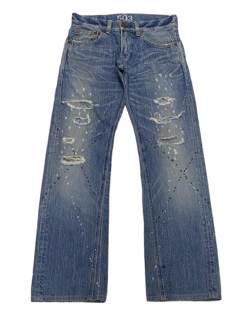 Hysteric Glamour FLARE🔥DISTRESSED SPLATTED EDWIN 503 BLUE TRIP DENIM FLARED Size US 31 - 1 Thumbnail