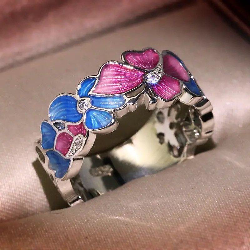 Jewelry Creative Flower Butterfly Ring Size ONE SIZE - 1 Thumbnail