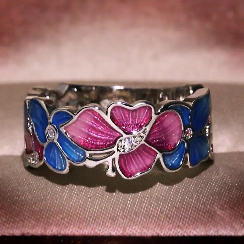 Jewelry Creative Flower Butterfly Ring Size ONE SIZE - 4 Thumbnail