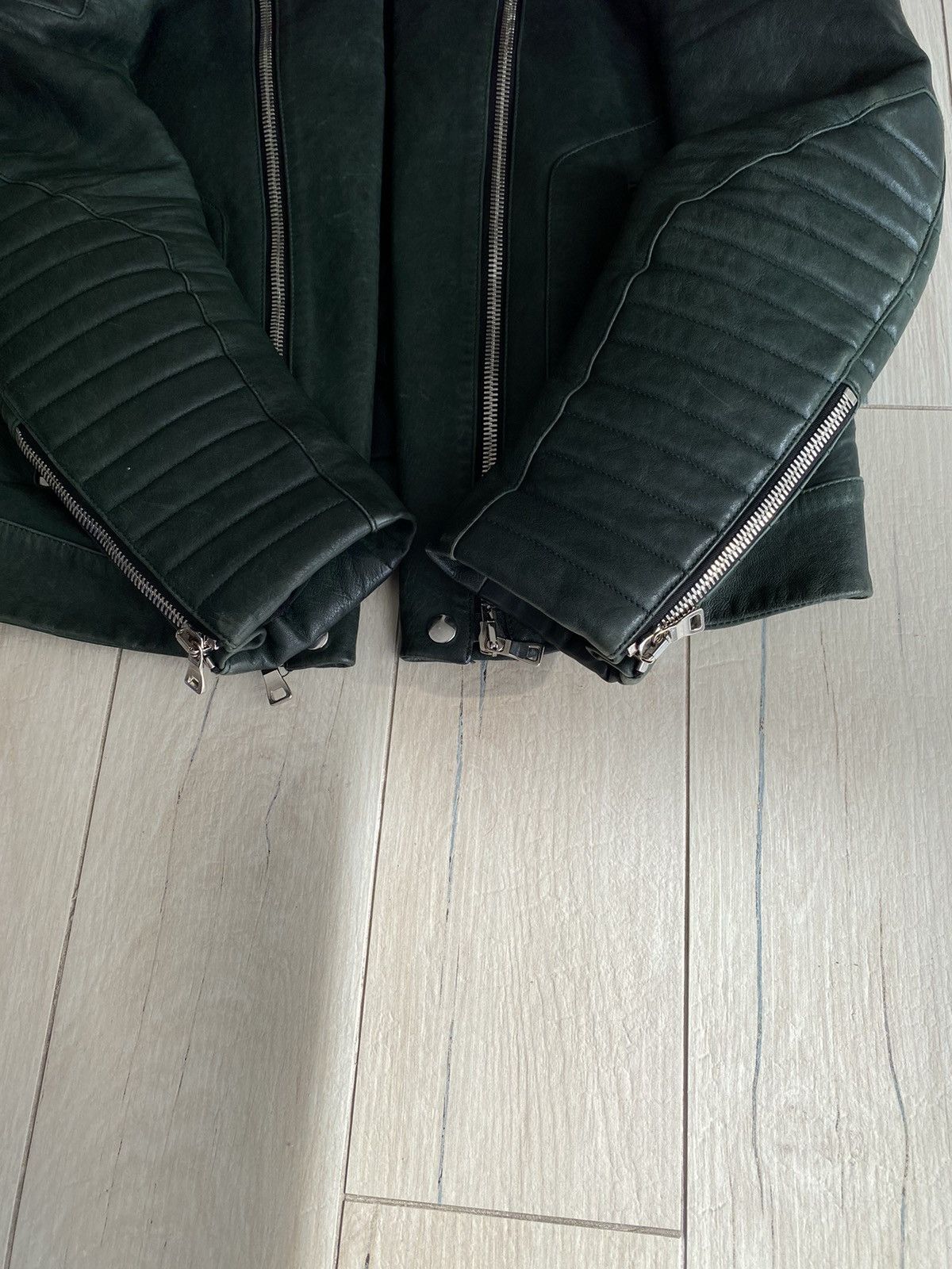 Balmain Balmain Iconic Green Lambskin Leather Biker Jacket Size US L / EU 52-54 / 3 - 9 Thumbnail