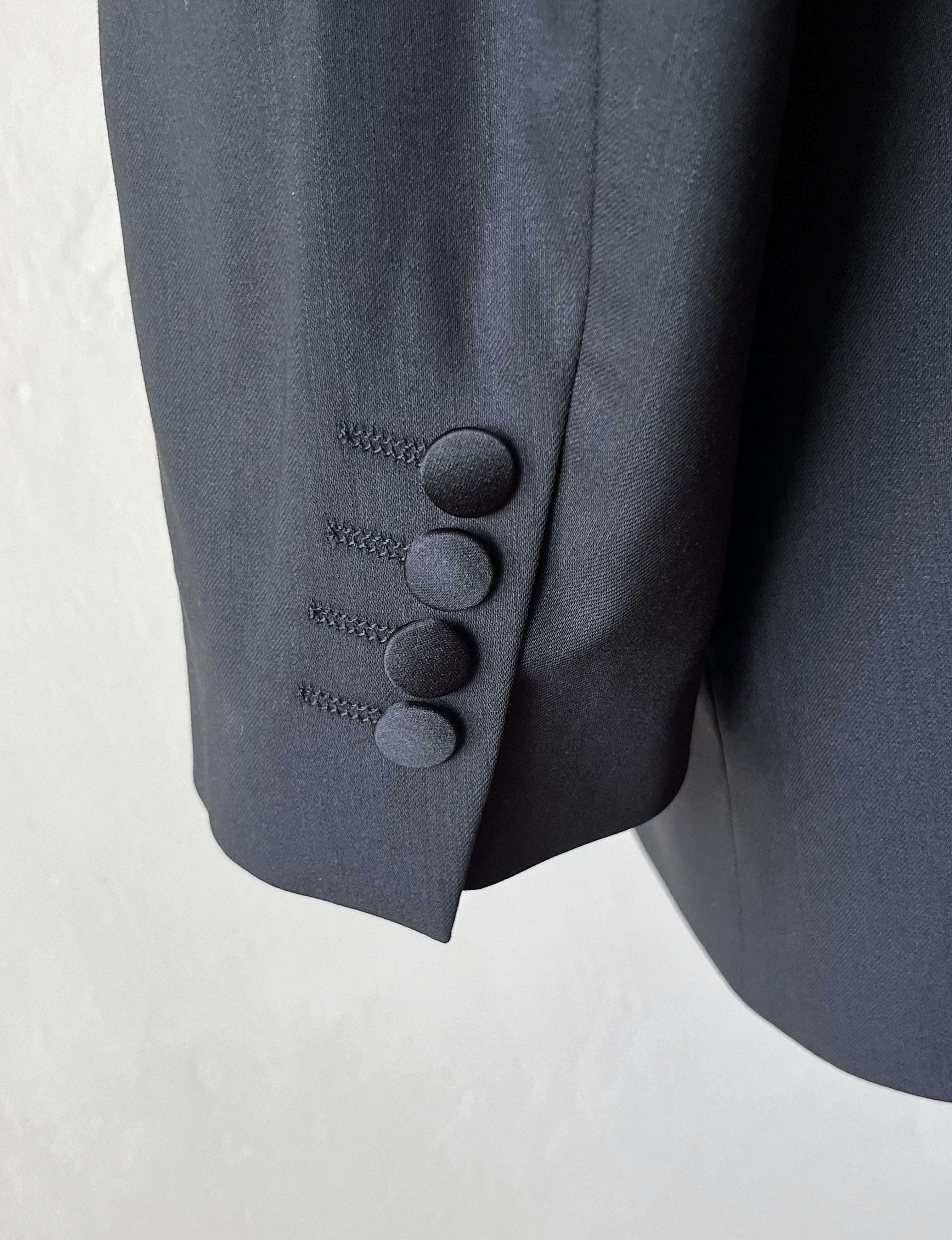 Vintage VINTAGE Dark Grey Wool Men's Tuxedo Black Satin Peak Lapels Size 40R - 4 Thumbnail