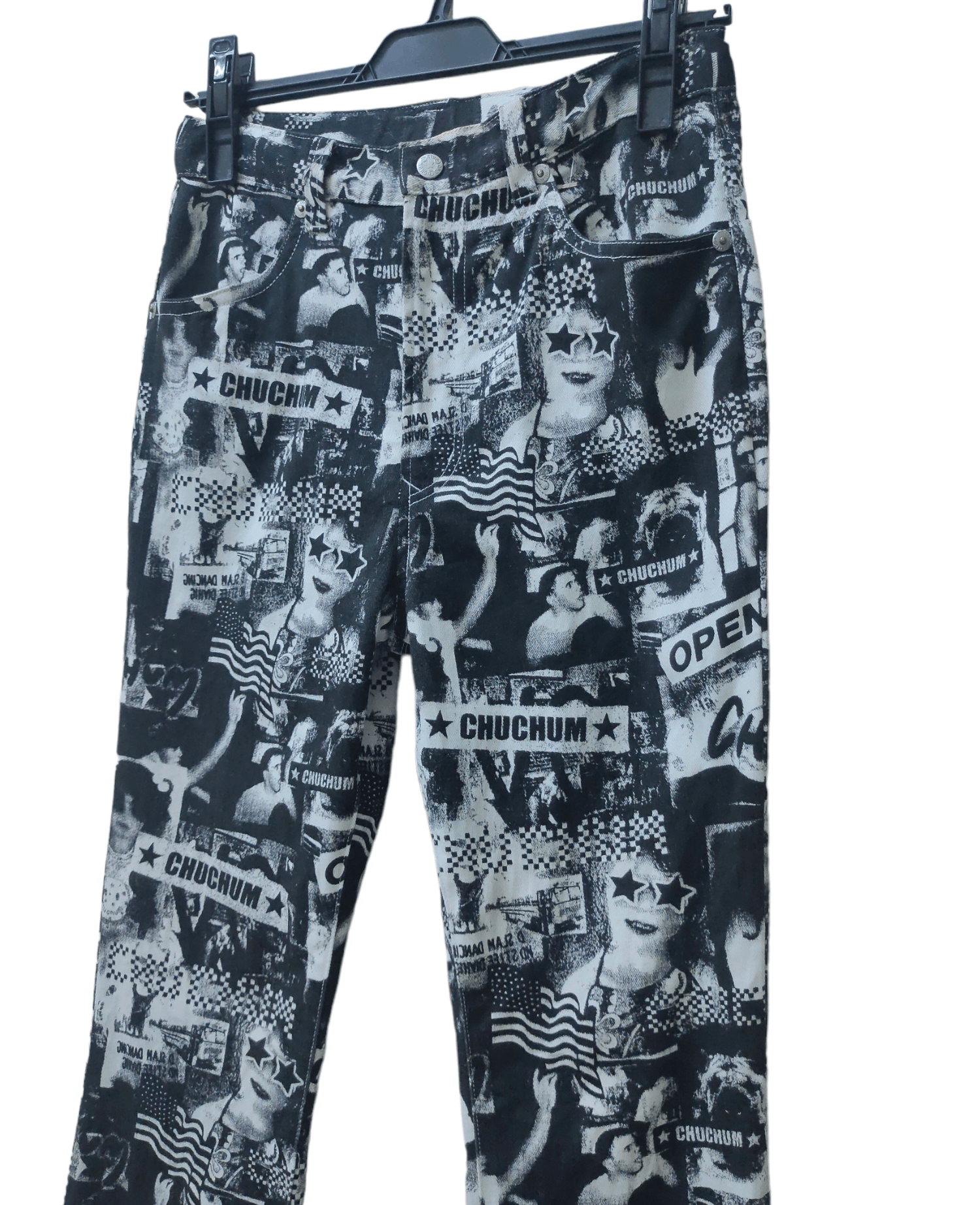image of Avant Garde chuchum Full Printed Punk Style Pants in Black White, Women's (Size 28)