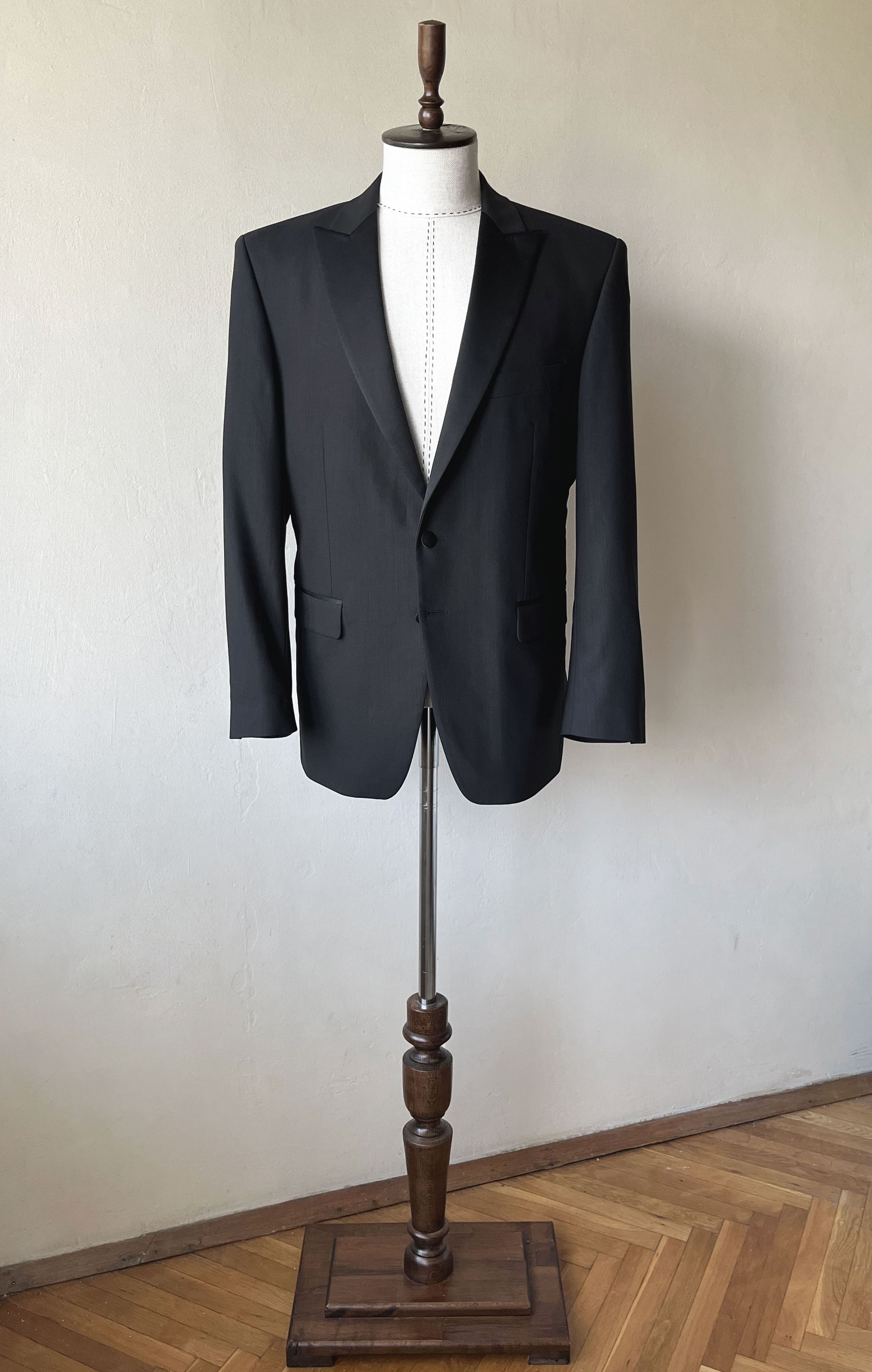 Vintage VINTAGE Dark Grey Wool Men's Tuxedo Black Satin Peak Lapels Size 40R - 2 Thumbnail