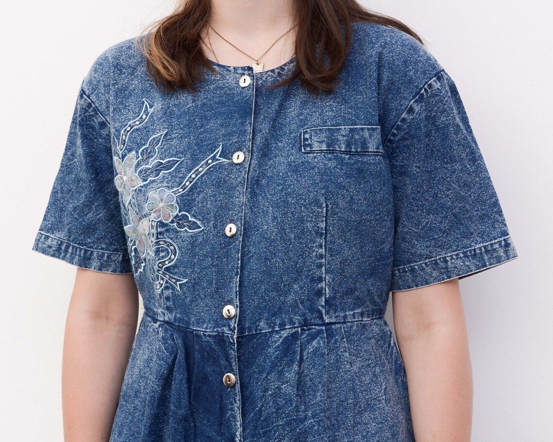 Vintage Vintage y2k M Denim Shorts Romper Shirt Jumpsuit Overall bib Size 28" / US 6 / IT 42 - 3 Thumbnail