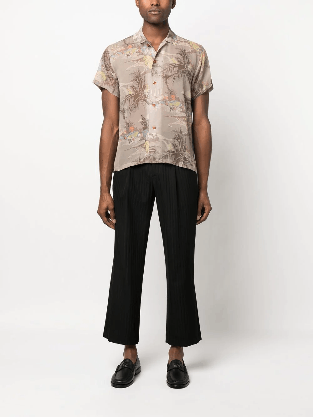 image of Bode Riviera-Print Silk Short-Sleeve Shirt in Brown, Men's (Size Small)