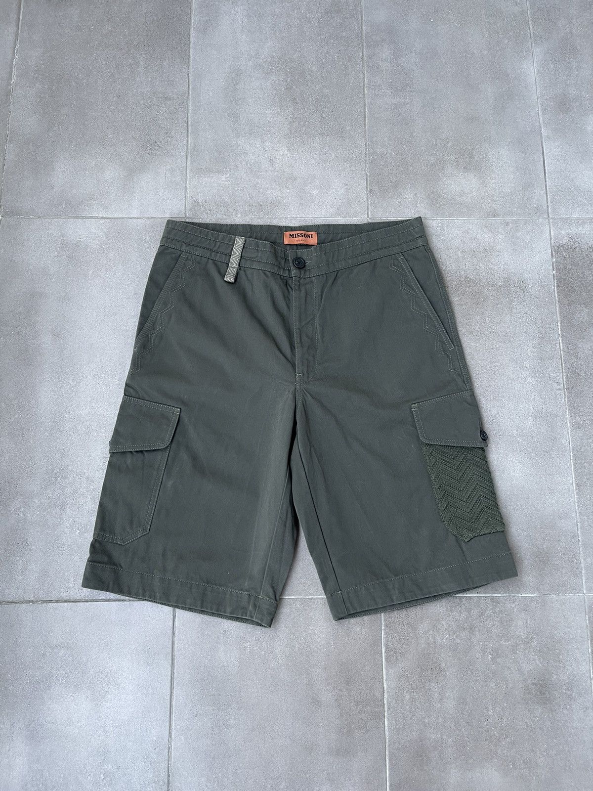 image of Avant Garde Missoni Bermuda Technical Cargo Swamp Green Long Shorts, Men's (Size 32)