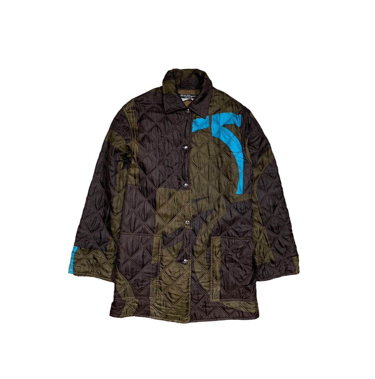 image of Salvatore Ferragamo Quilted Jacket Made In Italy in Brown, Men's (Size Small)