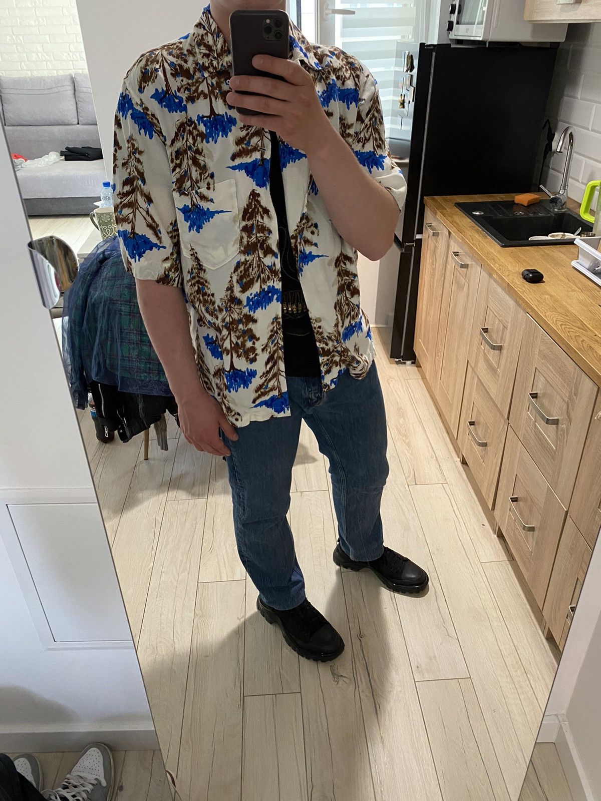 Acne Studios Acne Studios Pine Print Camp Viscose Bowling Shirt Size US L / EU 52-54 / 3 - 5 Thumbnail